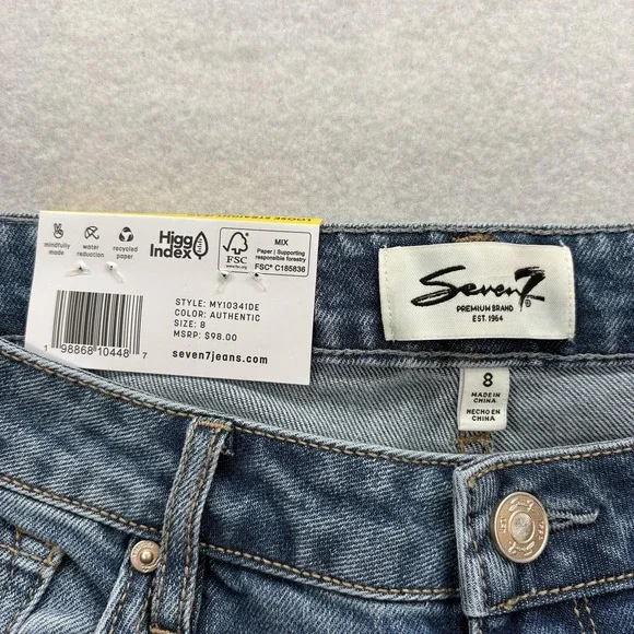 Seven7 Loose Straight Jeans Womens 8 Blue Medium Wash High Rise Stretch Baggy - Picture 4 of 13